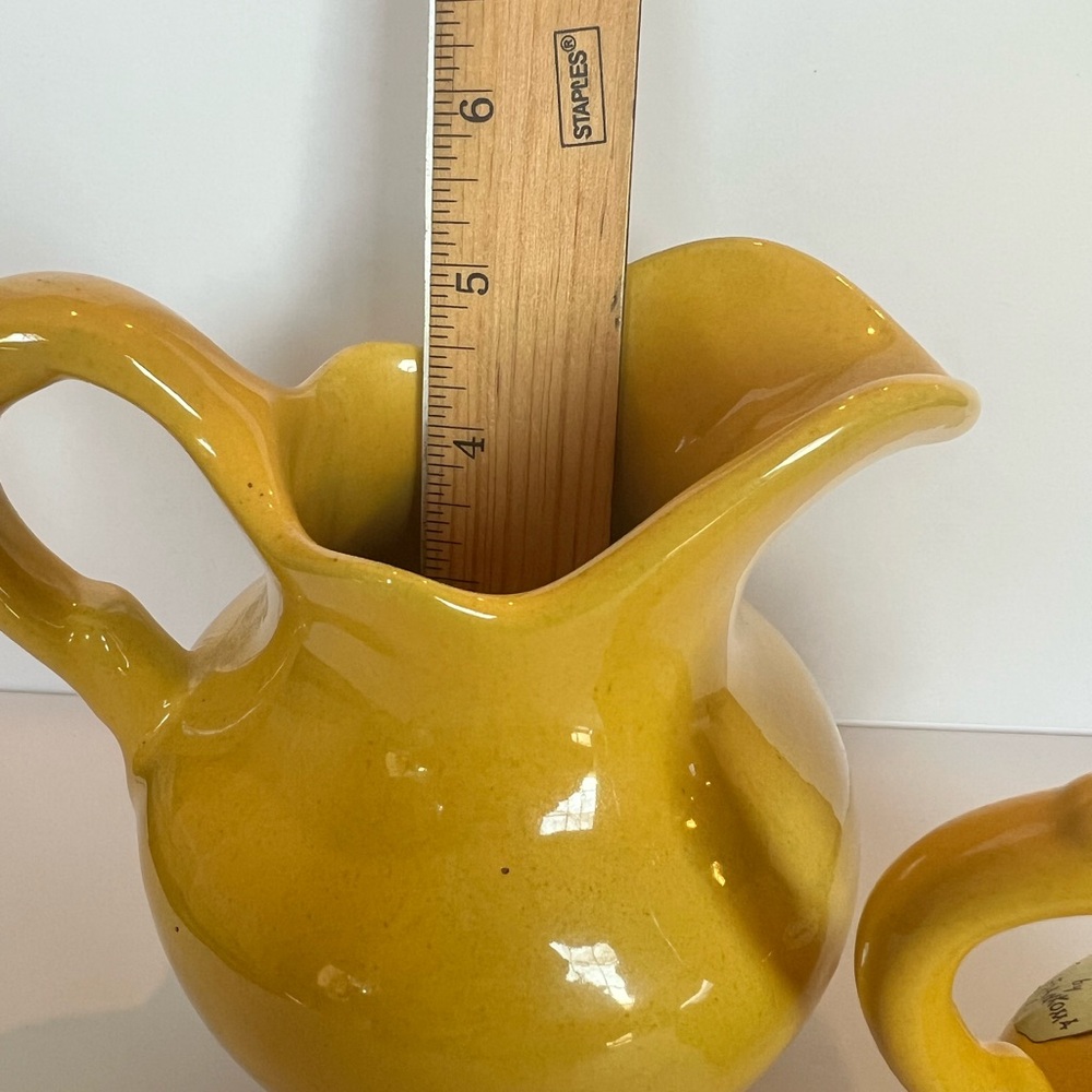 Vintage Frankoma Yellow Creamer Pitcher Set of 2 Mid Century Farmhouse Decor - Picture 3 of 9